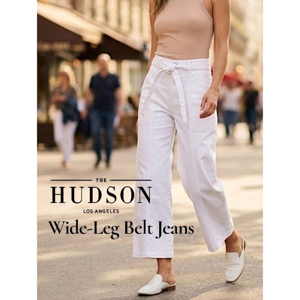 HUDSON Women's Wide-Leg Belt Mid-Rise White Jeans Size 10/30 (Medium)Trendy Pant - Picture 7 of 13